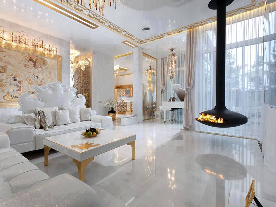 Beyaz ve modern dizayn edilmiş oturma odası modelleri