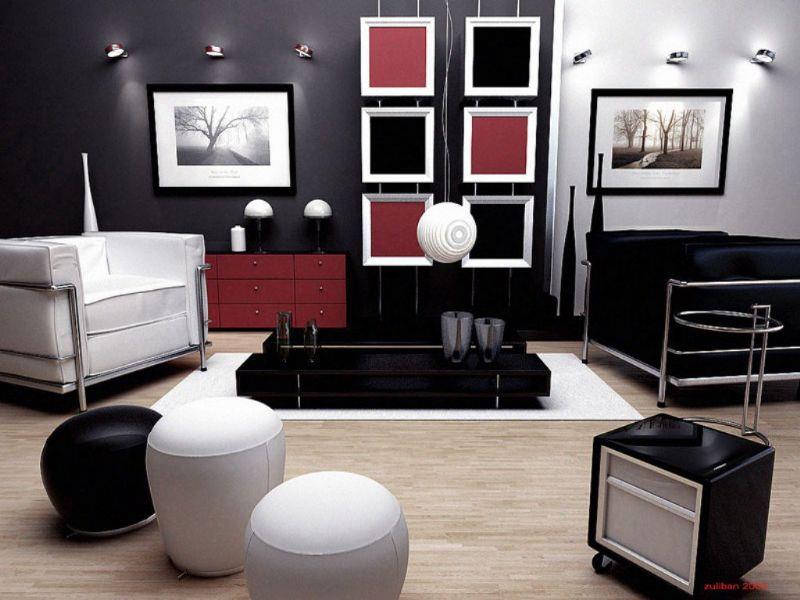 Kırmızı beyaz siyah renkte oturma odası dizayn modelleri