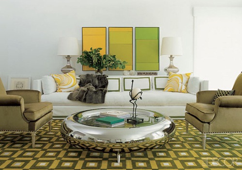 Sarı hardal renk salon mobilya dekorasyonu
