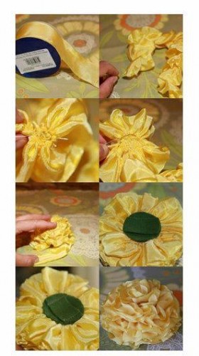Sarı kurdele nakışı çiçek yapımı