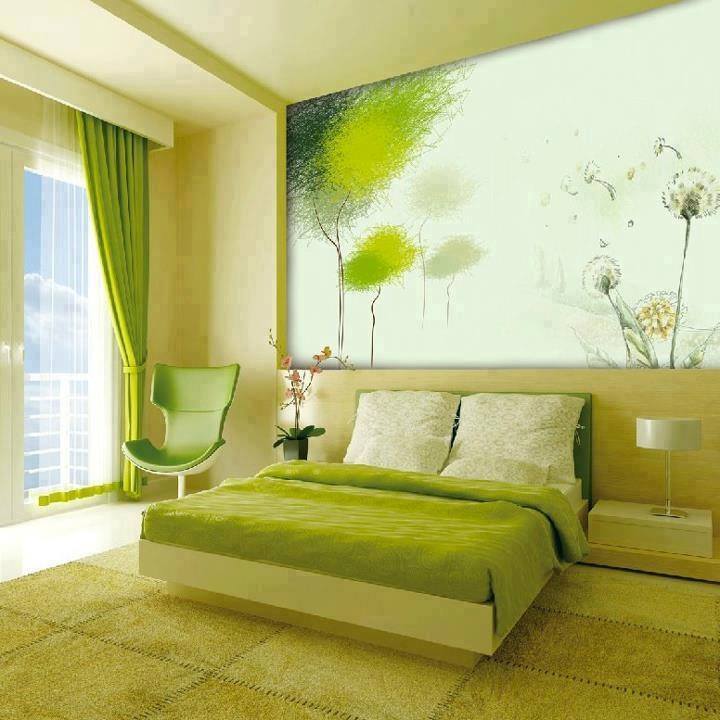 Yeşil renkte dizayn edilmiş yatak odası modelleri