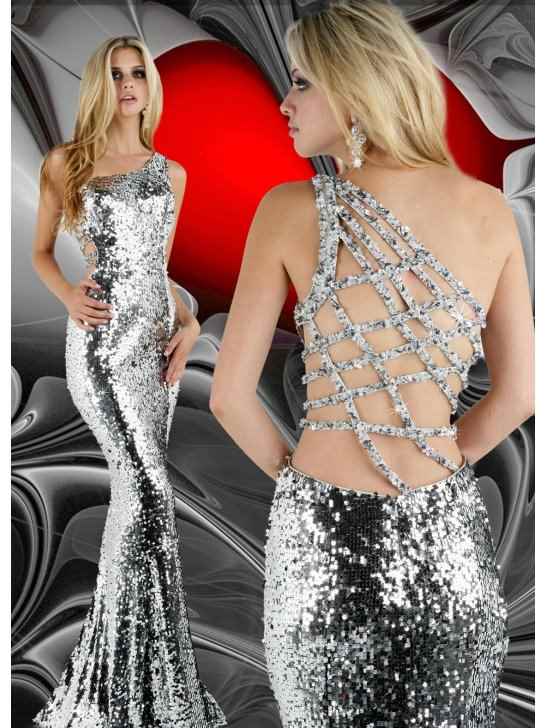 gümüş ısıltılı sırt dekolteli abiye elbise modeli