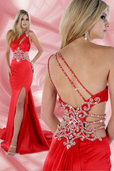 kırmızı sırt dekolteli sim işlemeli abiye elbise modeli
