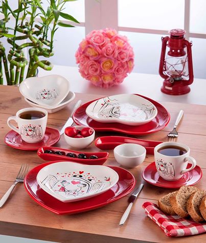 Kalpli kırmızı porselen  kahvaltı takımı modelleri
