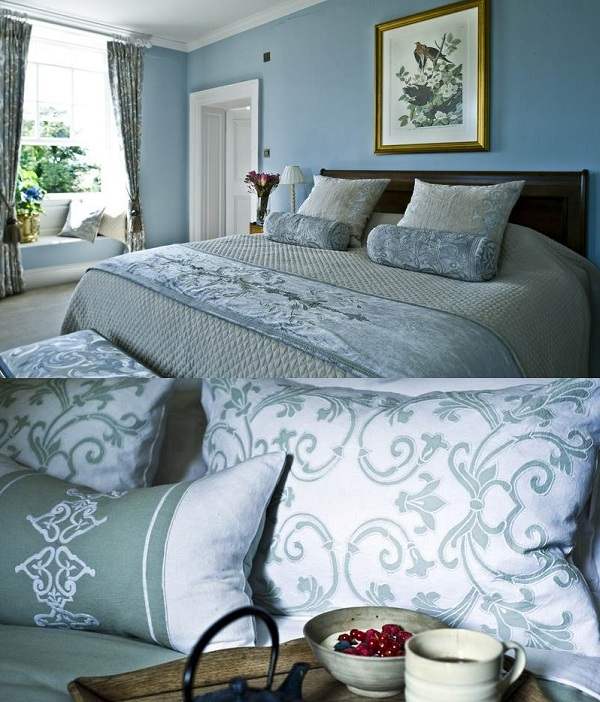 Mavi desenli yatak örtüsü modeli