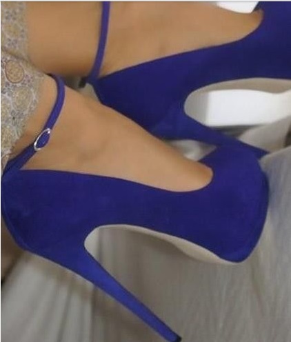 Saks mavisi platform topuk ayakkabı modeli