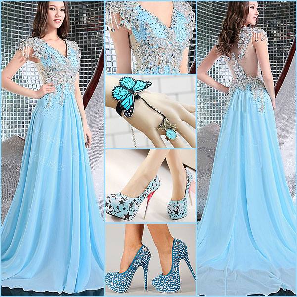 açık mavi abiye elbise takı ayakkabı kombini örnekleri