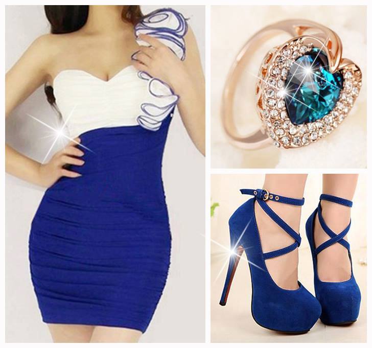 mavi beyaz renkli mini abiye elbise