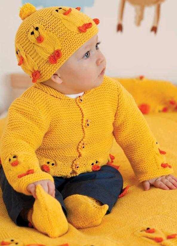 örgü sarı baykuş desenli bebek hırka şapka ve battaniyesi