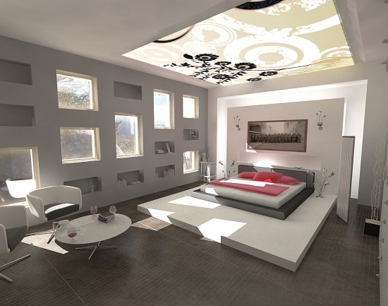 Gri beyaz yatak odası model