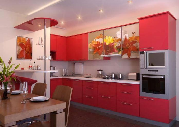 Kırmızı dolaplı Şık mutfak dizayn modelleri