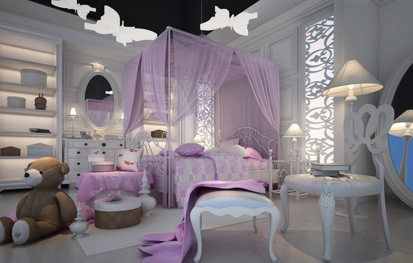 Lila şık yatak odası model