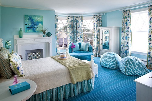 Mavi sade yatak odası model