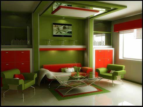 Yeşil kırmızı salon dekorasyon örneği