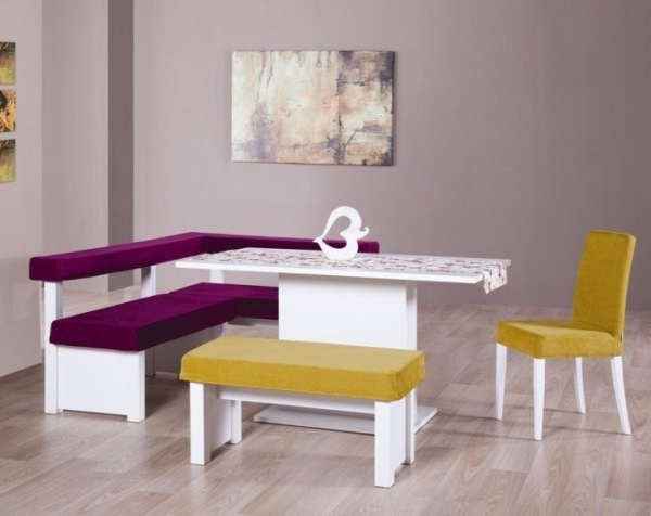 mürdüm hardal kumaşlı modern tasarım mutfak masası ve sandalyeleri