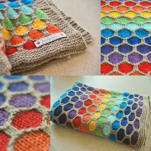 petek örgü renkli battaniye modeli