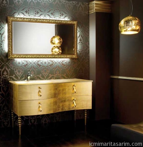 Altın Görünümlü Şık Banyo Dolap Modelleri