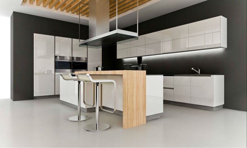 Beyaz lake sıradışı mutfak modeli tasarımı