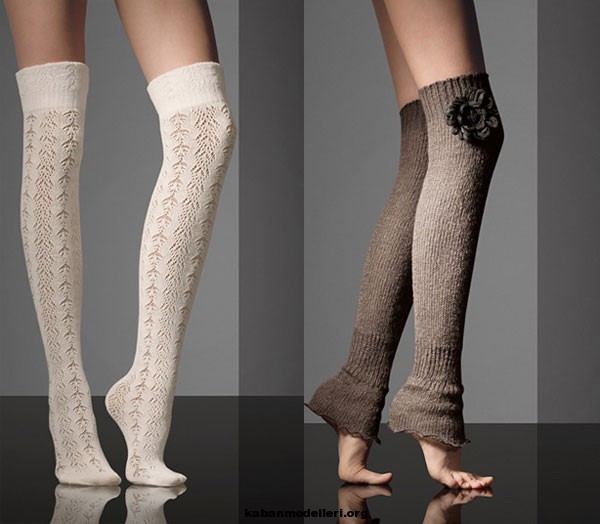 Beyaz ve kahverengi tonlarda kışlık bayan çorapları