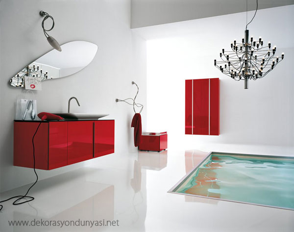 Kırmızı Farklı Banyo Dolap Modelleri