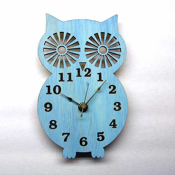 Mavi baykuş duvar saati modeli