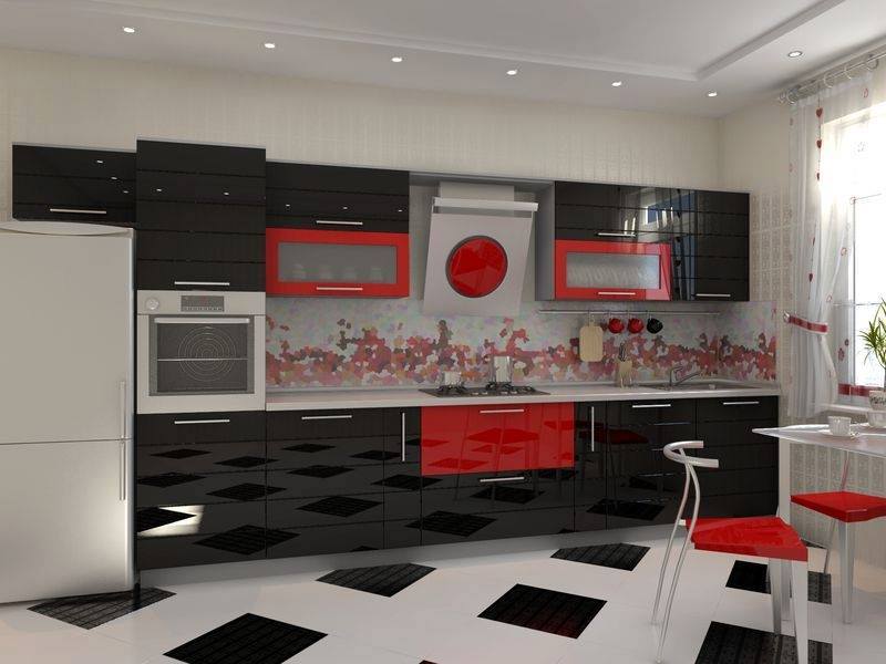 Siyah kırmızı ve beyazın birleştiği modern mutfak modelleri