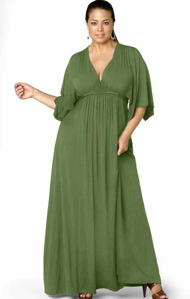 Yeşil büzgülü büyük  beden elbise modeli