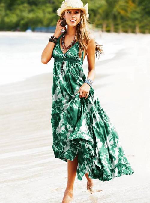 Yeşil yazlık sahil elbise tasarımları