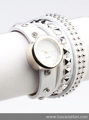 Zımbalı beyaz bayan kol saati
