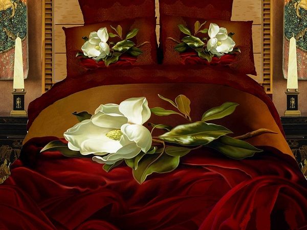 bordo çiçek desenli dekoratif yatak örtüsü örneği